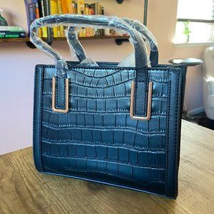 Small Black Bag with Coin Purse, Alligator Design Vegan Pleather